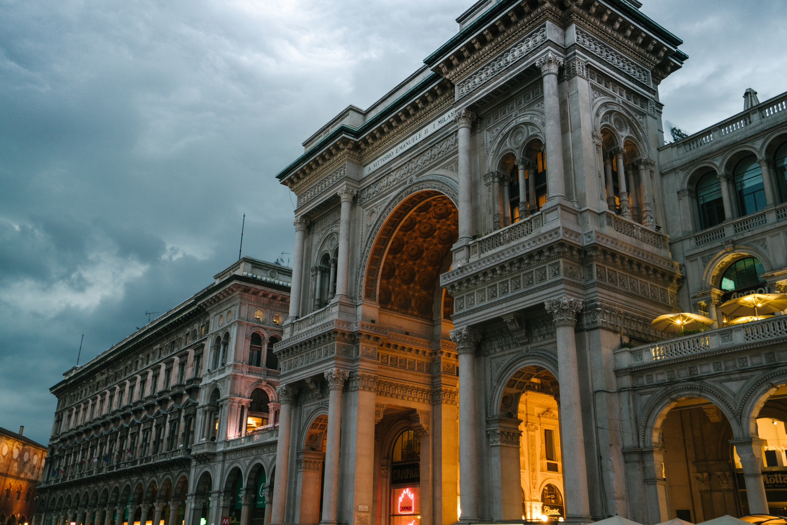 Galleria Vittorio Emanuele II in Milan on cloudy evening